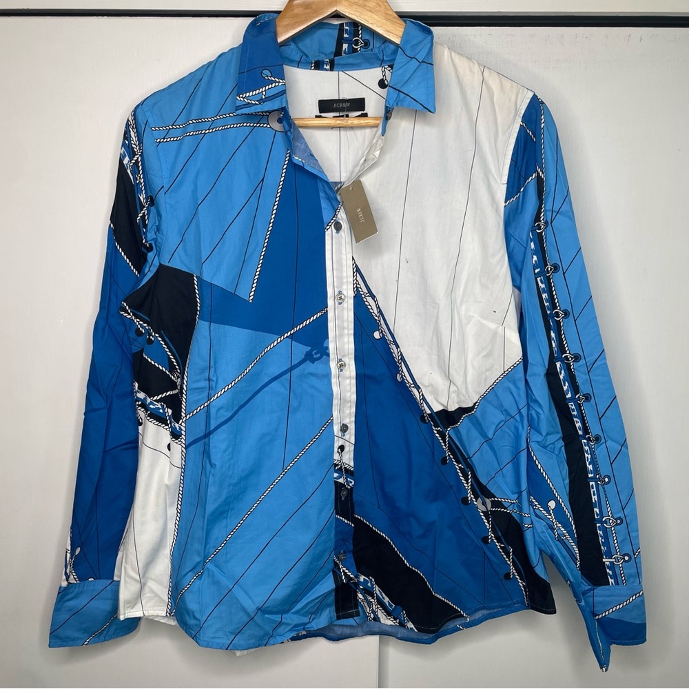 J. Crew Blue and White nautical Button-Up Shirt size 12 slim NWT